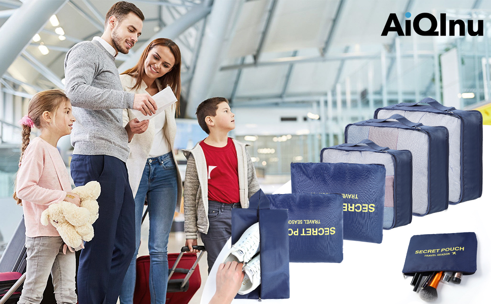 Органайзер для валізи AiQInu, набір 7 шт: кубики для пакування, органайзери для подорожей, сумки для одягу та взуття, темно-синій, одиночний