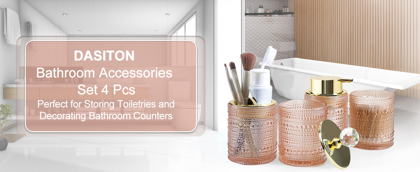 Набір аксесуарів для ванної кімнати Dasiton (4 шт.) з дозатором для мила, тримачем для зубних щіток, стаканом для полоскання та контейнером для ватних паличок (зелений/рожевий)