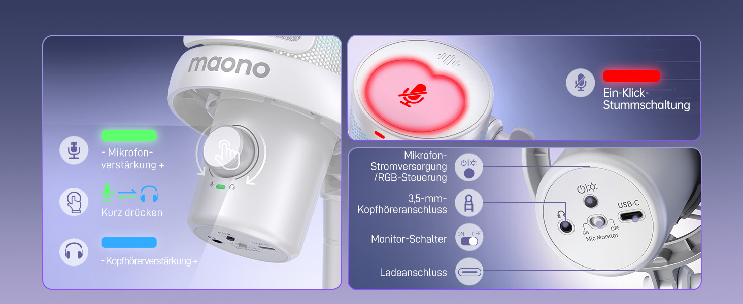 MAONO DM40 Бездротовий мікрофон для ПК з RGB підсвічуванням та ШІ-зміною голосу, 3-рівнева шумозаглушення, для геймінгу, подкастингу та стрімінгу