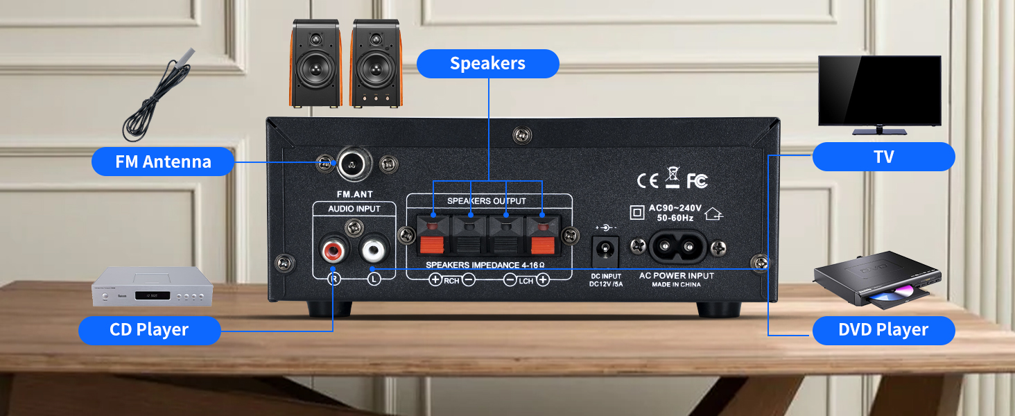 NEOHIPO HiFi-усилювач AK45 Mini, Bluetooth стерео аудіоусилювач 400Вт, 2-канальний, цифровий, з FM-радіо, SD/USB, для дому або авто, чорний