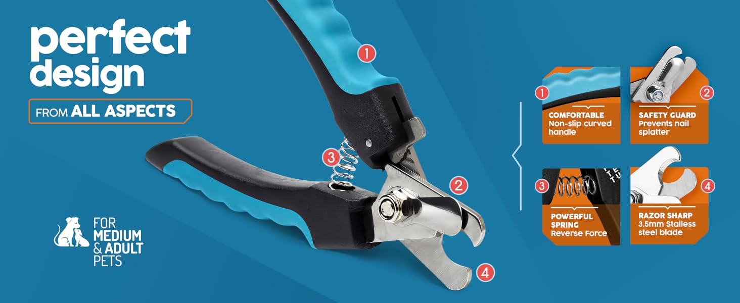 Ножиці для обрізки кігтів собак та котів PORTENTUM з пилочкою, нержавіюча сталь, безпечний захист, 6 дюймів