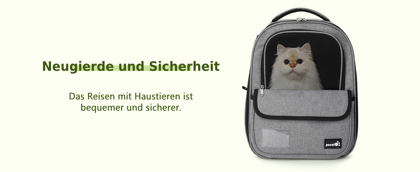 Рюкзак для кота/маленької собаки Pecute, 6 кг, сірий. Зручний, дихаючий, з безпечним тросом та замком. Для подорожей та прогулянок.