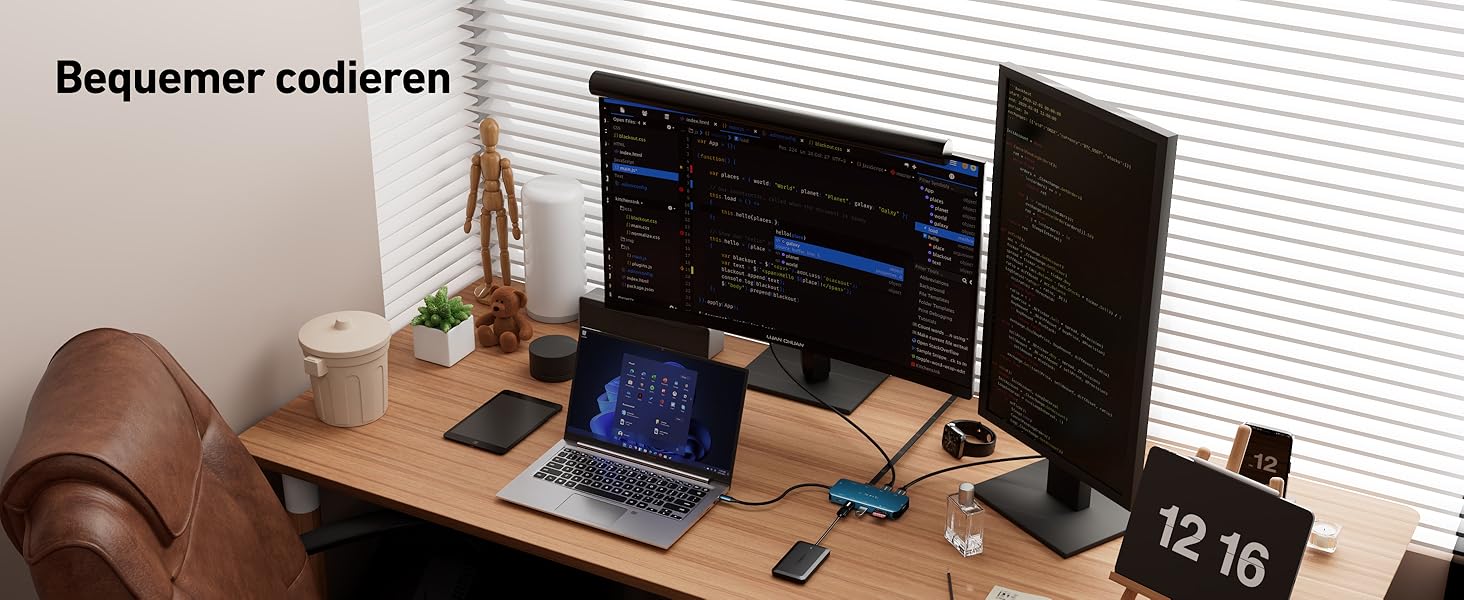 Док-станція BENFEI USB-C MST Hub 11-в-1: 2HDMI 4K, VGA, 3 x USB 3.0, SD/TF, Ethernet, PD 100W, 3.5mm Aux, для MacBook/XPS/Surface (Блакитна)