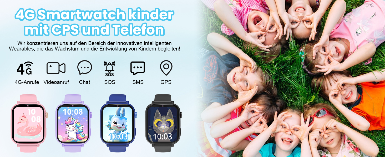 Дитячий розумний годинник GPS з телефоном та 4G, чорний: відеодзвінки, чат, шкільний режим, ігри, калькулятор, крокомір