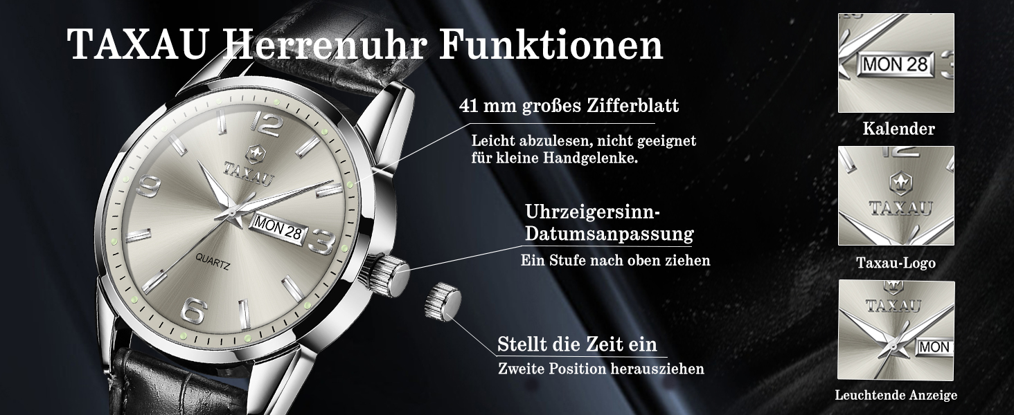 Чоловічий годинник на шкіряному ремінці, чорний колір, кварцовий хронограф, водостійкий, для чоловіків (8411p-schwarz)