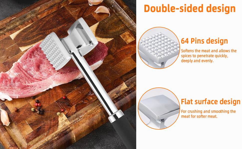 Fleischhammer Bixury 27 см з нержавіючої сталі, двосторонній молоток для м'яса, для приготування шніцелів, котлет, стейків