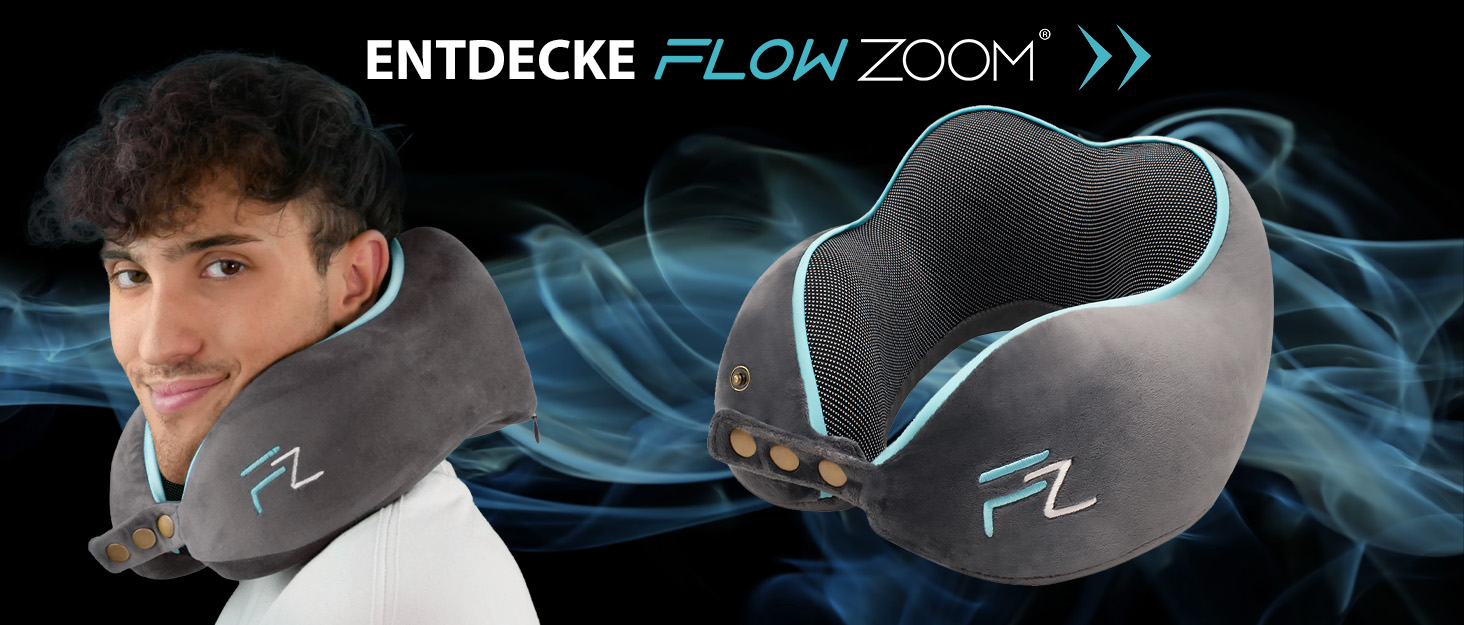 Подушка для шиї FlowZoom Comfy: регульована, з memory foam, для подорожей (літак, авто)