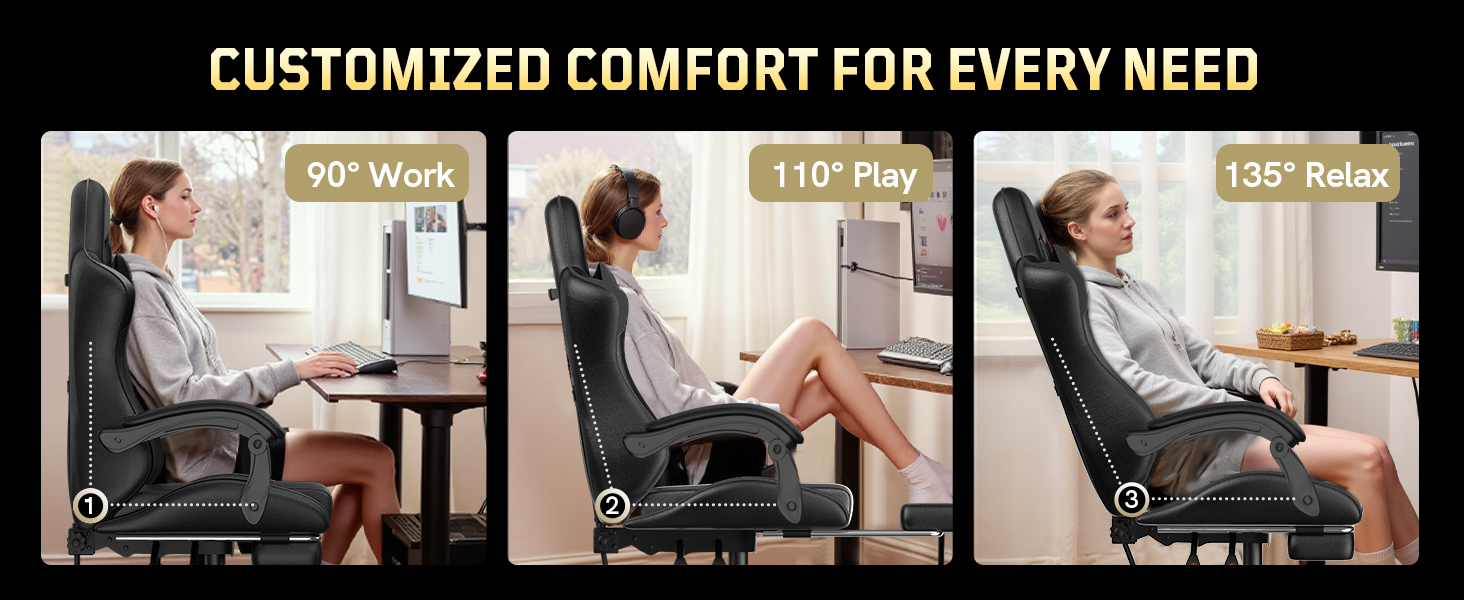 Ігрове крісло Bigzzia Ergonomic Gaming Stuhl з підніжкою та функцією масажу, чорне