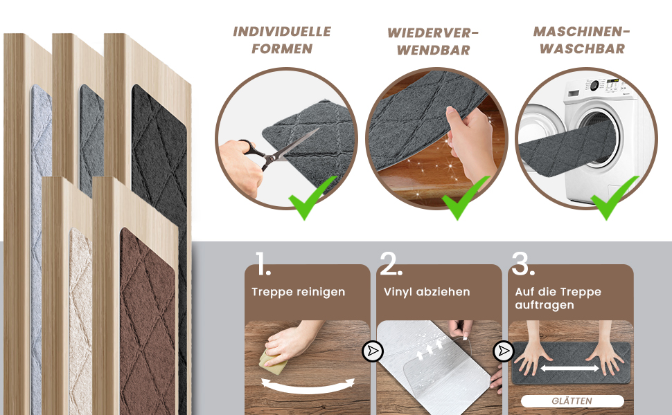 Килимочки на сходи без самоклеючого шару, 15 шт., антиковзаючі, нарізаються, багаторазові, для захисту дітей, літніх людей та домашніх тварин (темно-сірий, 55 см x 19 см)