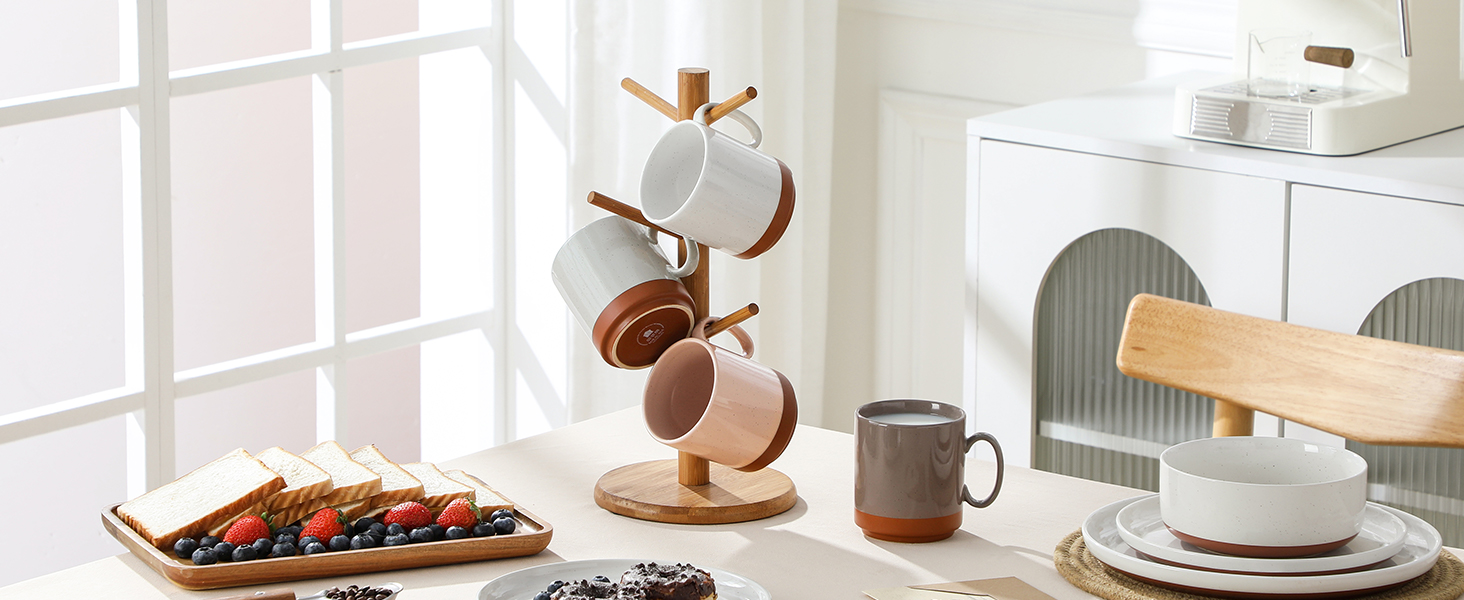 Набір кавових чашок MALACASA TARA Khakiweiß (4 шт.), 350 мл, кераміка, для кави, чаю, соку, лате, капучино, какао, безпечні для миття в посудомийній машині та використання в мікрохвильовій печі