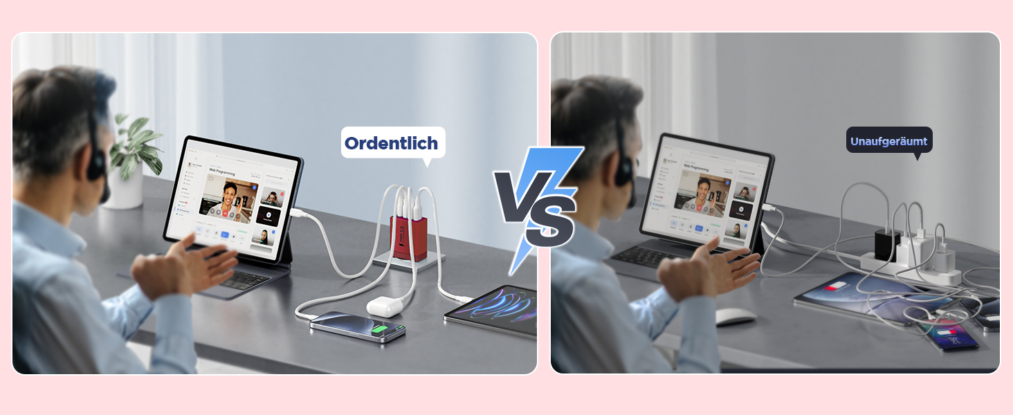 Зарядний пристрій USB-C 4-портовий 40W з Quick Charge для iPhone, Samsung та інших пристроїв (Червоний)