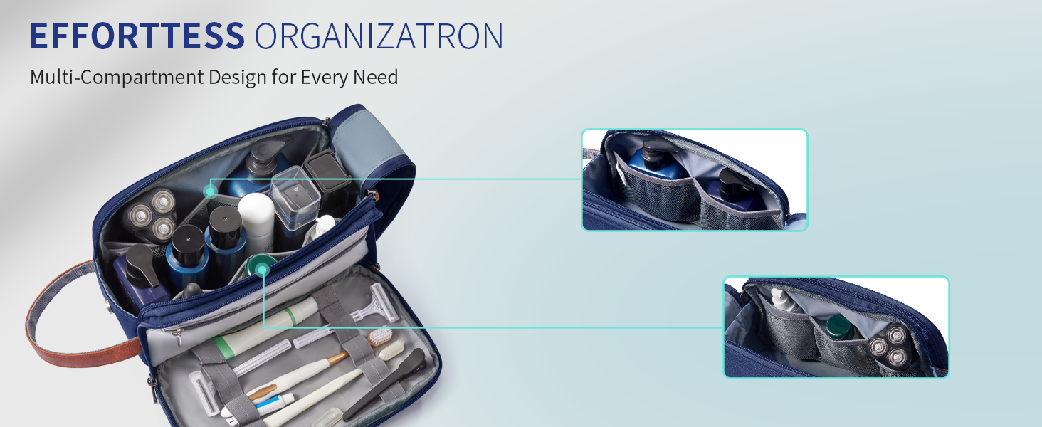 Чоловіча дорожня косметичка Ecohub, водонепроникна, з відділенням для мокрого одягу, з ремінцями, з перероблених матеріалів, з двома блискавками (синьо-зелена)