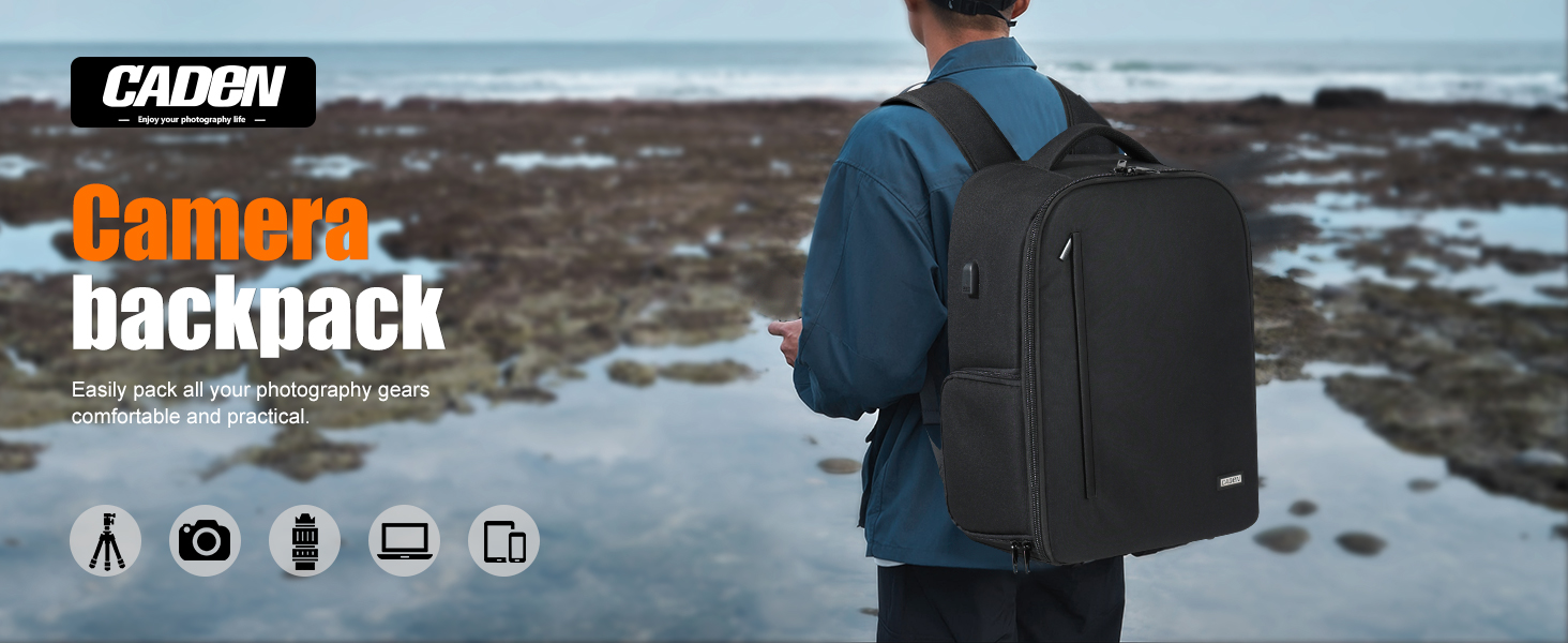 CADeN Professional Trolley Large Camera Backpack Bag для DSLR/SLR/Mirrorless камер. Водонепроникний рюкзак-тележка для фотообладнання Sony, Canon, Nikon з аксесуарами, 2.0 XL, Чорний