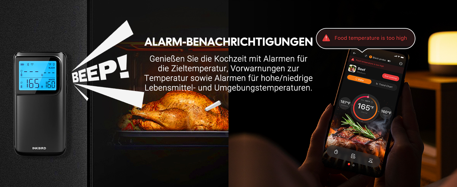 Термометр для м'яса INKBIRD INT-12E-BW: бездротовий, Wi-Fi, Bluetooth, 2 зонди, 5 сенсорів для гриля, BBQ, духовки та приготування їжі