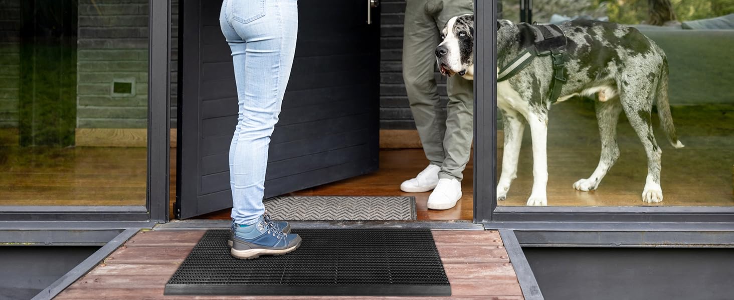 Гумовий килимок для взуття Floordirekt 60x90 см – грязезахисний вуличний та внутрішній килимок для дверей
