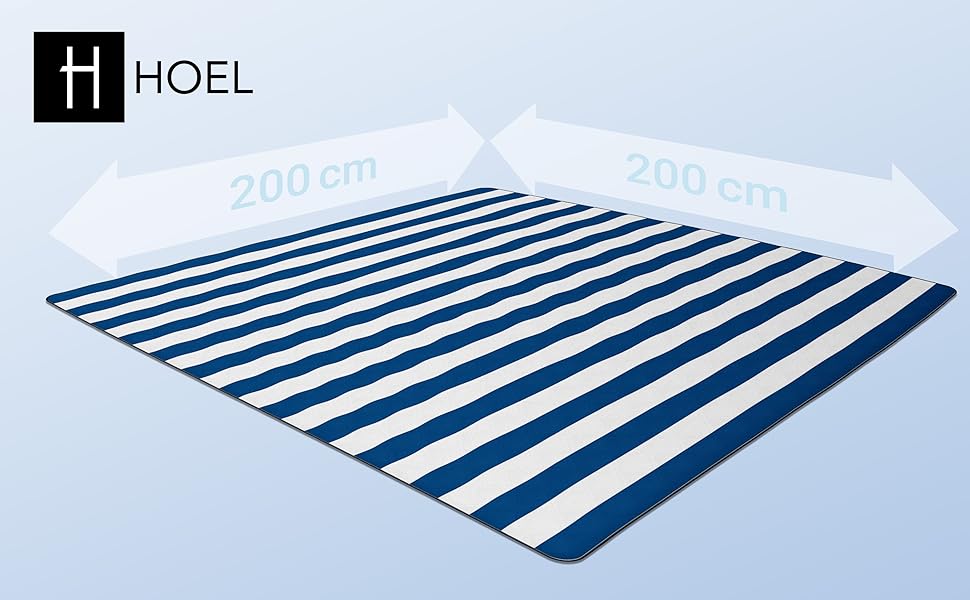 HOEL Picnic Blanket 200x200 cm Water-Repellent + Insulated - Padded Beach Mat XXL - Picnic Blankets - Outdoor Beach Blanket for Picnic Camping Beach