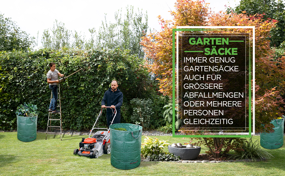 Садові мішки TTL Garden 272 л, 6 шт, посилене дно, самостійно стоять, 4 ручки, 150 г/м², великі та міцні, для трави, листя, гілок і садового сміття