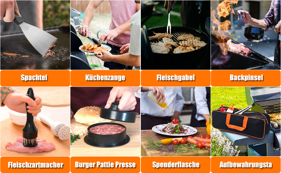 Набір гриль-аксесуарів Kwaiyole: набір інструментів для гриля з нержавіючої сталі, важкий гриль-шпатель, аксесуари для кемпінгу, BBQ, Smoker, Plancha, газового гриля. Ідеальний подарунок для чоловіків та жінок.