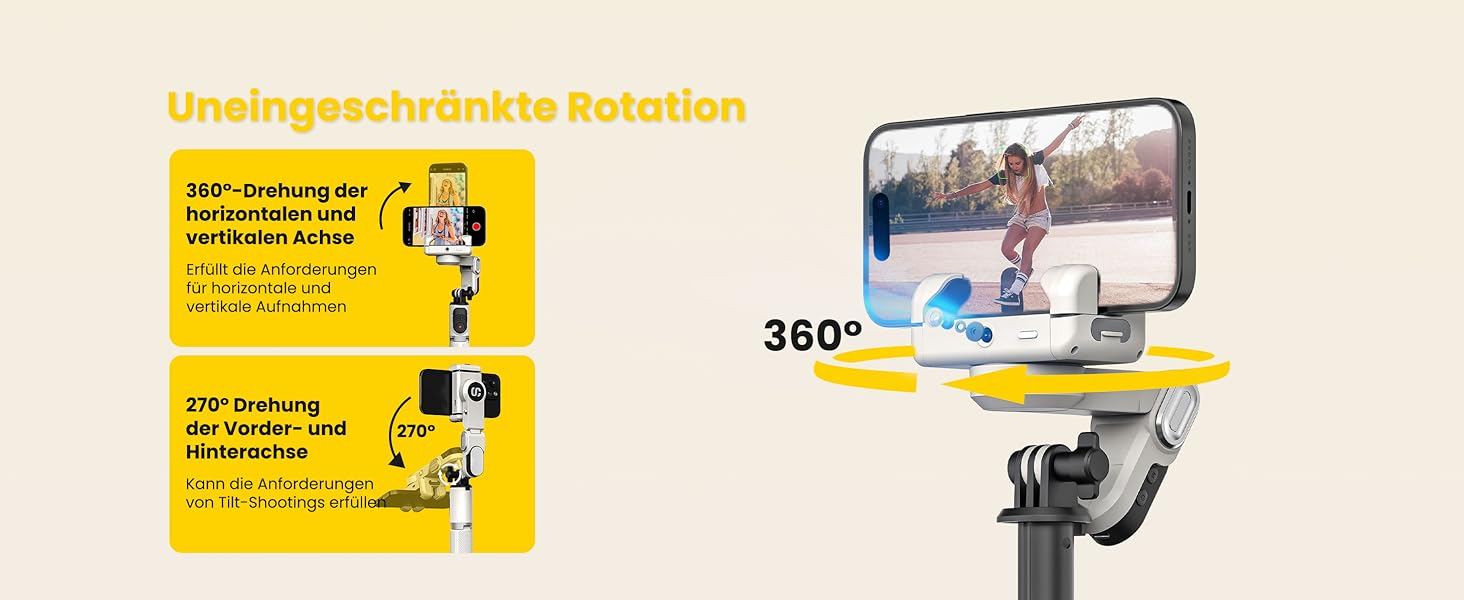 Стабілізатор для телефону AOCHUAN M2Pro, 4-в-1 RGB світло, тримач для смартфона, 108 см, чорний/білий