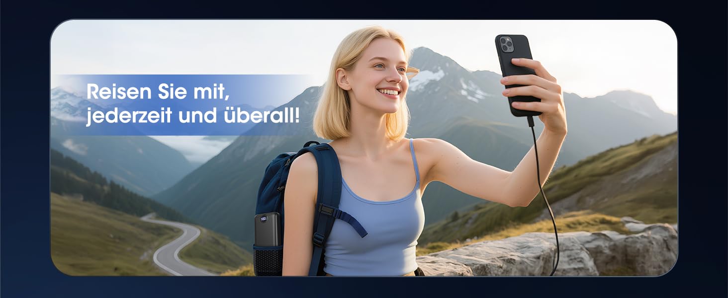 Power Bank 50000mAh з 3 кабелями, швидка зарядка 22.5W, USB-C, LED дисплей, сумісний з iPhone, iPad, Android - Чорний