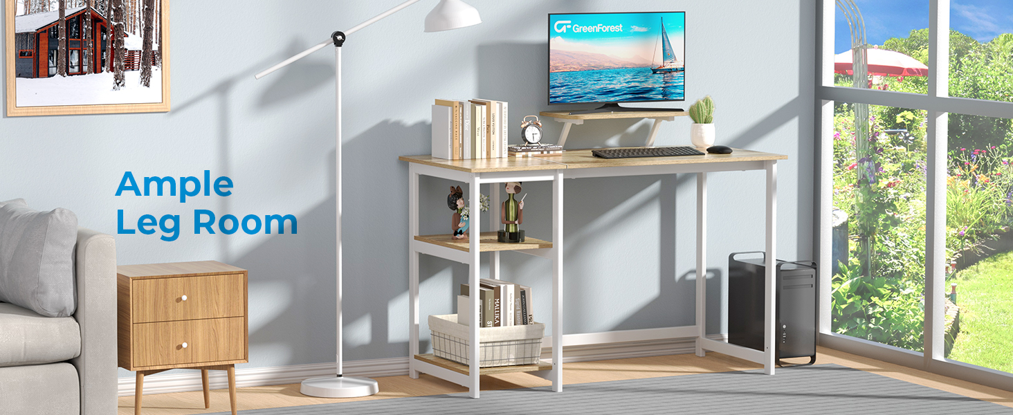 Стіл GreenForest 120 см з місцем для зберігання та підставкою для монітора, для дому та офісу, бежевий (120x50 см)