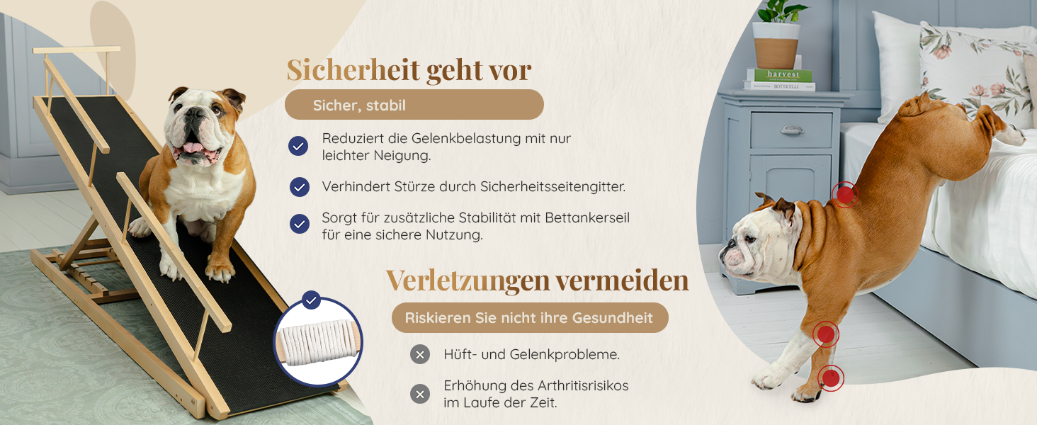 Сходинки для собак PRIORPET з берези з поручнями - регульована висота до 94.5 см - складаються - антиковзаюча поверхня - для маленьких собак до 23 кг - натуральне дерево