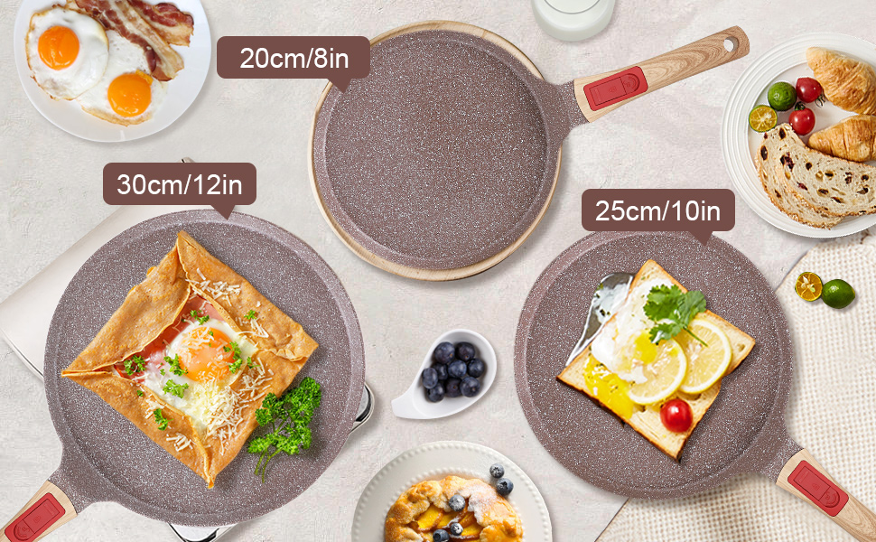 RANX INGST Crepe Pan with Detachable Handle - Non-Stick Ceramic Coating - Pancake Pan with Batter Spreader - (Brown, 25 cm)