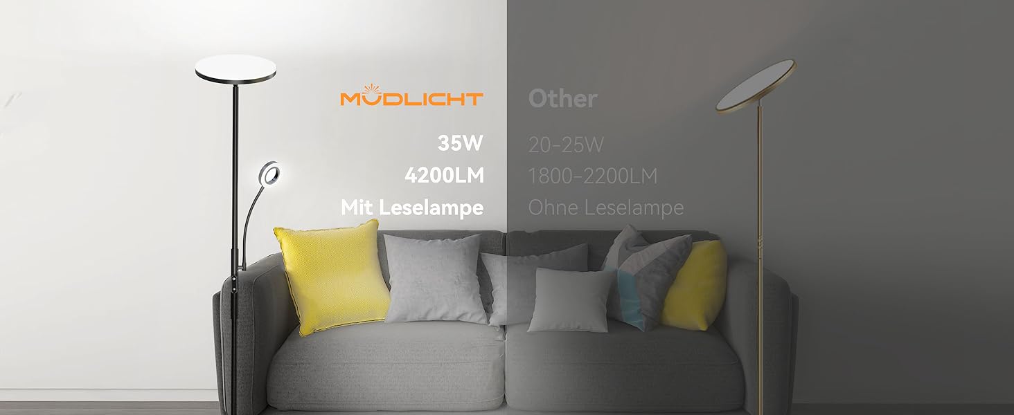 LED-стійка лампа Modlicht 35W з регулюванням яскравості, чорна, 4200LM з пультом ДУ та сенсорним керуванням, 3000-6000K, для вітальні, спальні, офісу