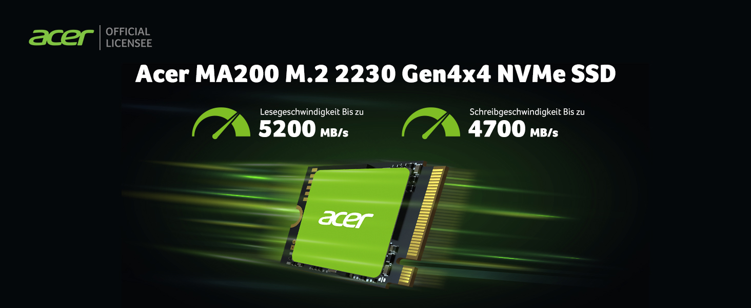 SSD Acer FA200 PCIe 4.0 NVMe 512GB: швидкість до 7200 МБ/с, M.2 2280, Gen4x4, HMB, SLC, для ноутбука/ПК/геймінгу, сумісний з PS5