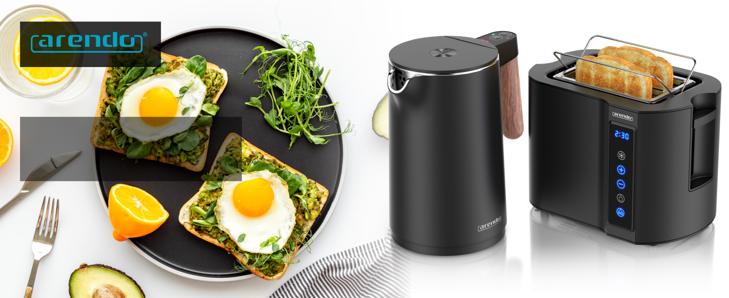 Електричний чайник Arendo з регулюванням температури, 1.5л, нержавіюча сталь, подвійні стінки, BPA Free, функція підтримки тепла, чорний матовий (Set 1)