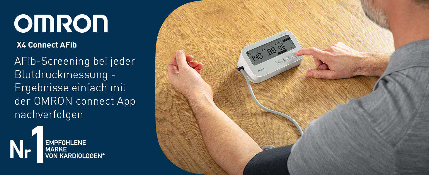 Тонометр OMRON X4 Connect AFib з Bluetooth та мобільним додатком, виявлення фібриляції передсердь (AFib) | клінічно перевірений | для діабетиків та вагітних | манжета 22-42 см