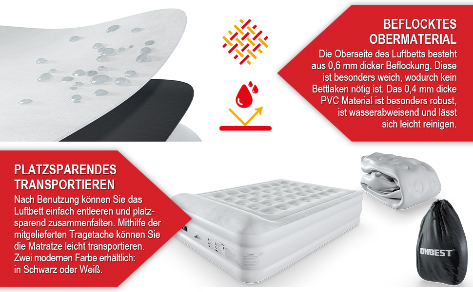 Надувне ліжко самонадувне для 2 осіб - 203 x 152 x 46 см - з електричним насосом - надувне ліжко для гостей, надувається за 3-5 хвилин - вбудована подушка (Чорний)