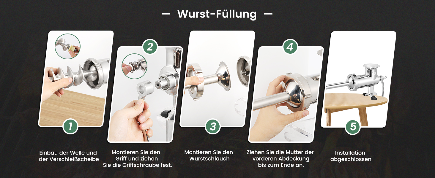 М'ясорубка ручна Huanyu з нержавіючої сталі та насадкою для ковбас, 10 розмір, посудомийна