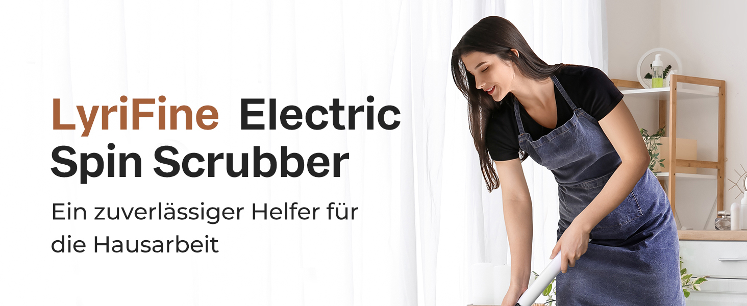Електрична щітка для прибирання LyriFine, водонепроникна IPX7, з довгим руків'ям, 2 швидкості, з набором змінних насадок, для ванної кімнати, білий