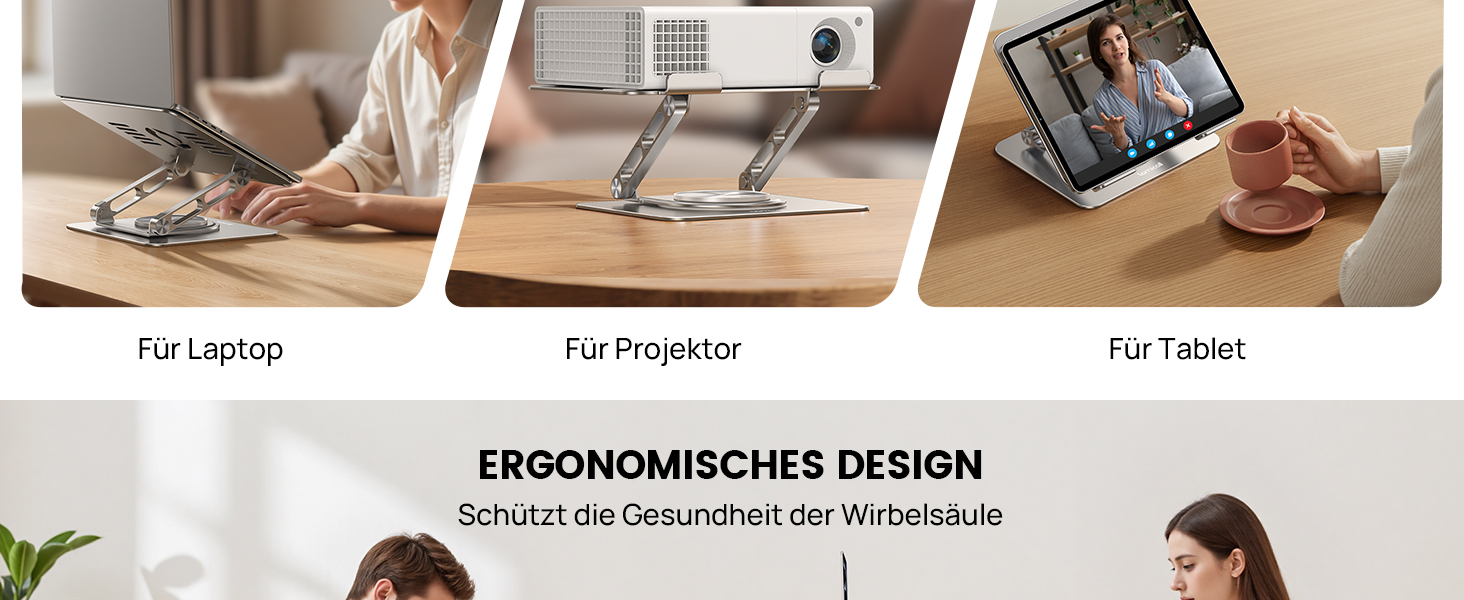 Підставка для ноутбука Lamicall - регульована, 360° обертання, складна, алюмінієва, для офісу/дому, сумісна з Macbook Pro Air, 10-17.3'