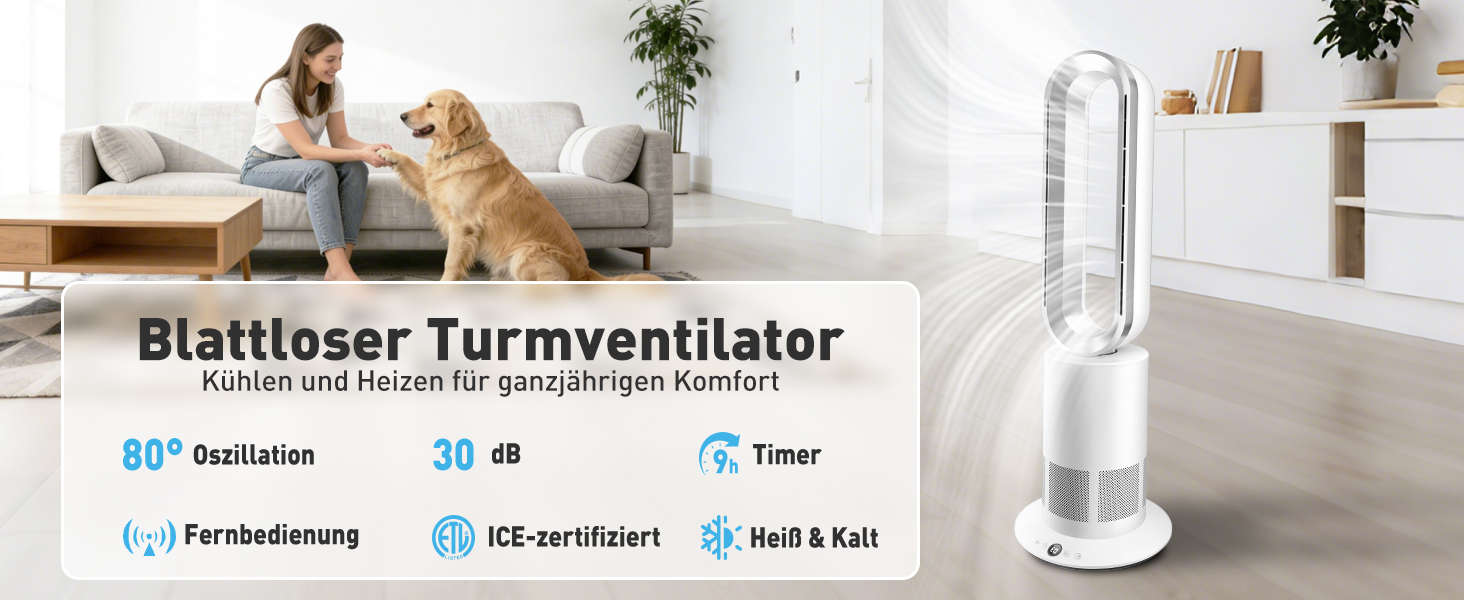 Безлопатевий вентилятор-нагрівач TP18Pro 2-в-1: 10 режимів охолодження, 3 - обігріву, пульт та сенсорне керування, тихий DC-двигун