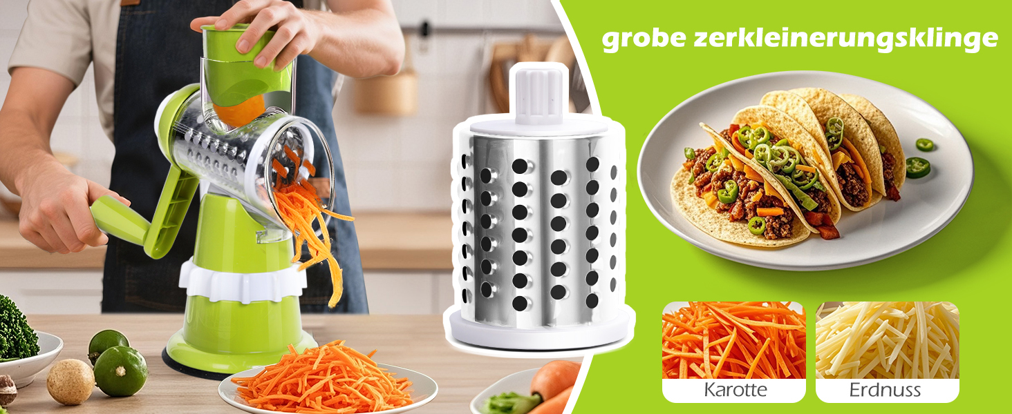 Ручна тертка для овочів 3-в-1 з нержавіючої сталі, терка для сиру з ручкою та 3 змінні леза, для салату, горіхів, фруктів, піци