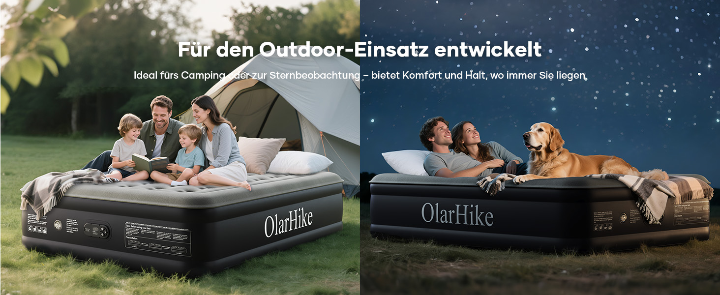 Надувний матрац OlarHike для кемпінгу та дому - 200 x 140 x 46 см, самонадувний, на 2 особи