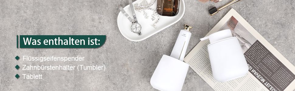 Набір аксесуарів для ванної кімнати Umlaca: мильниця, дозатор мила 350 мл, стакан для зубної пасти 320 мл, білий