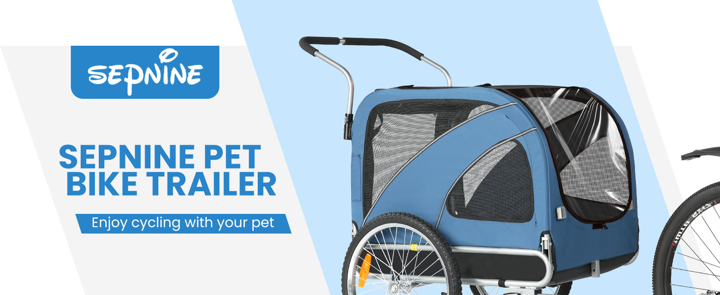 SEPNINE® Причіп для собак XL 2-в-1: велосипедний та візок для собак з відбивачами та гальмом, 600D Oxford Canvas, вантажопідйомність до 40 кг - Оранжевий (Синій)