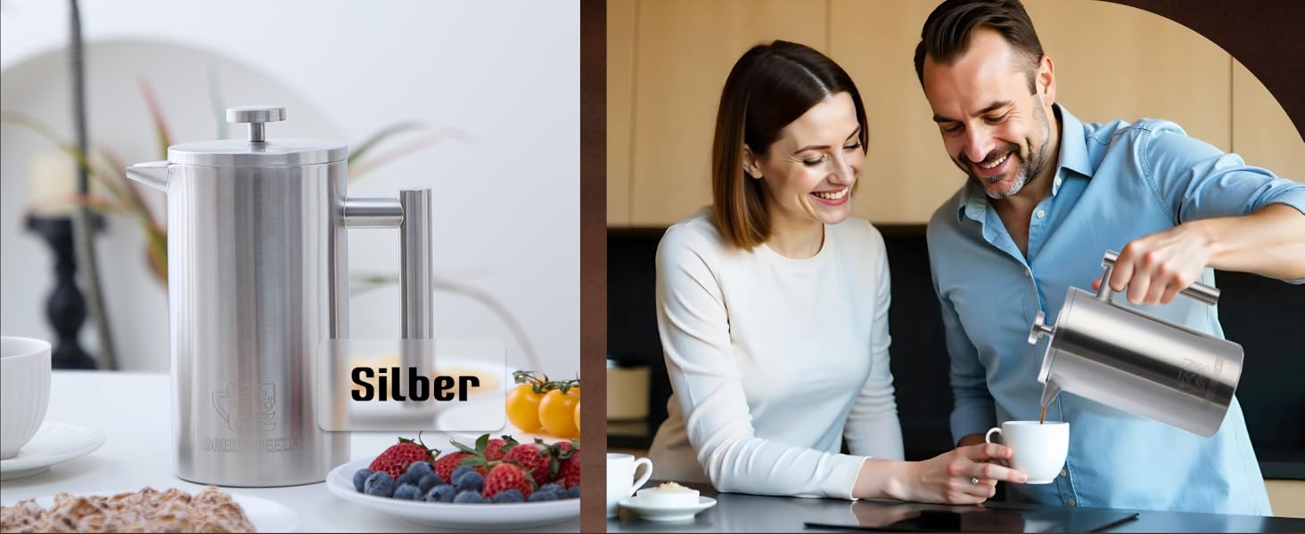 Набір для приготування кави френч-прес, 1 літр, з молочний спінювач, з нержавіючої сталі, термоізольований