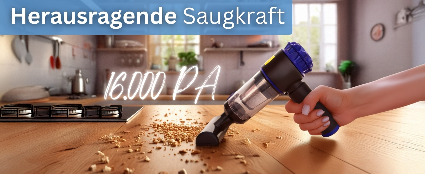Steinborg® Акумуляторний ручний пилосос 7-в-1 з турбо-режимом 16000Pa, для дому, авто та тварин, з LED підсвіткою та 7 насадками