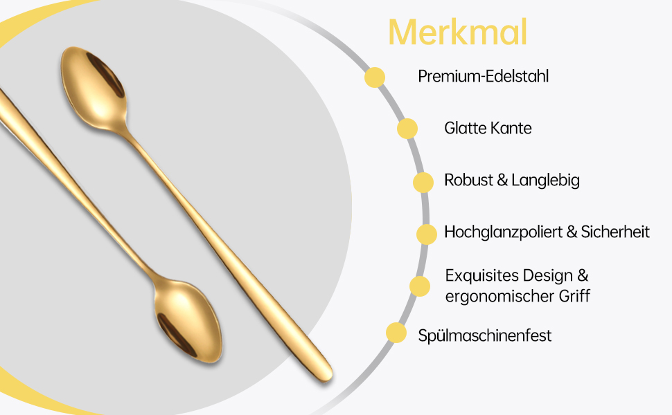 Набір ложок для лате макіато, 6 шт., 19.8 см, нержавіюча сталь. Ідеально для кави, коктейлів, десертів