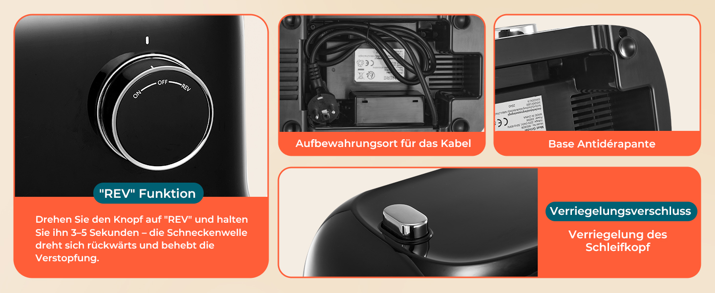 М'ясорубка електрична Fohere 2000 Вт з насадками для ковбас та кубів, 3 диски (7/5/3 мм), чорна