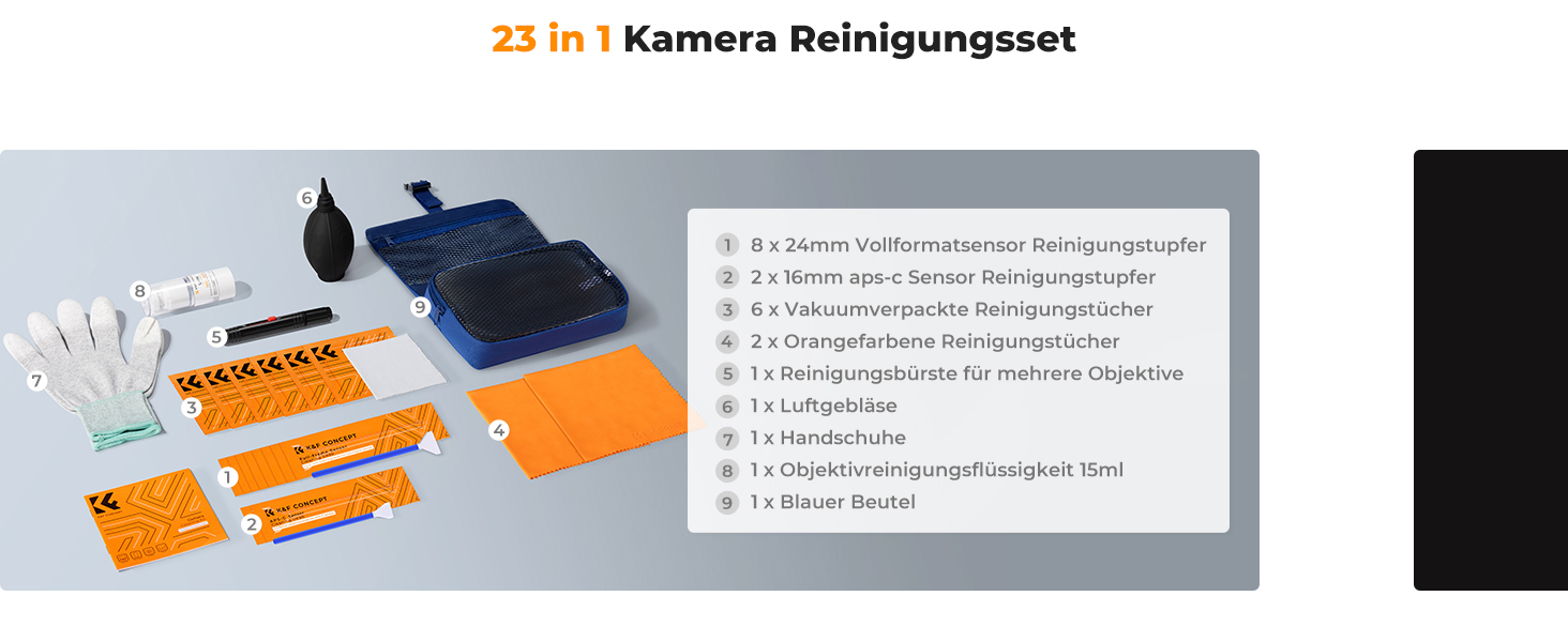 Набір для чищення камер та оптики K&F Concept 23-в-1: DSLR, об'єктиви, фільтри, мобільні телефони