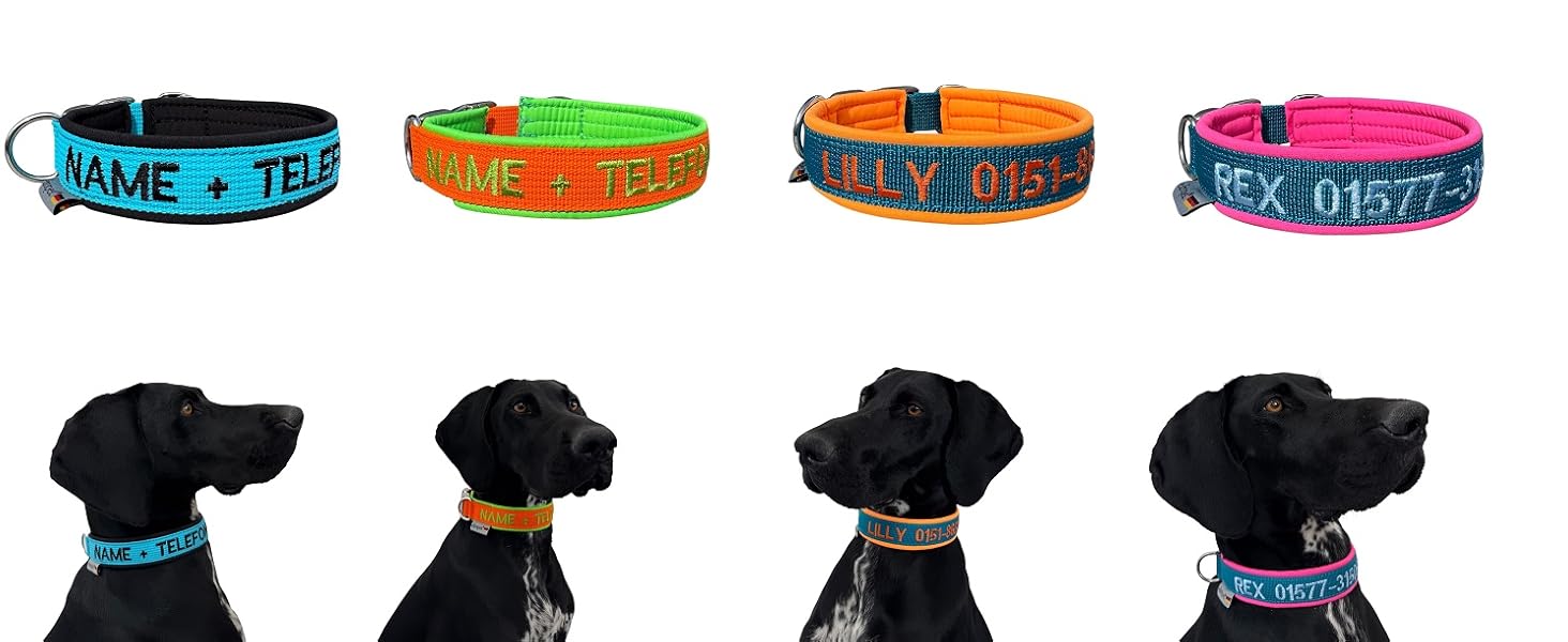 Ошийник для собак з персоналізацією - XS-XXL - індивідуальне замовлення - вишивка імені та номеру телефону - широкий та регульований