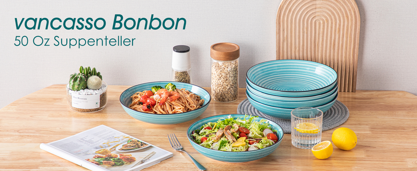 Набір тарілок для супу Vancasso Bonbon, 6 шт, 1500 мл, кераміка, блакитні