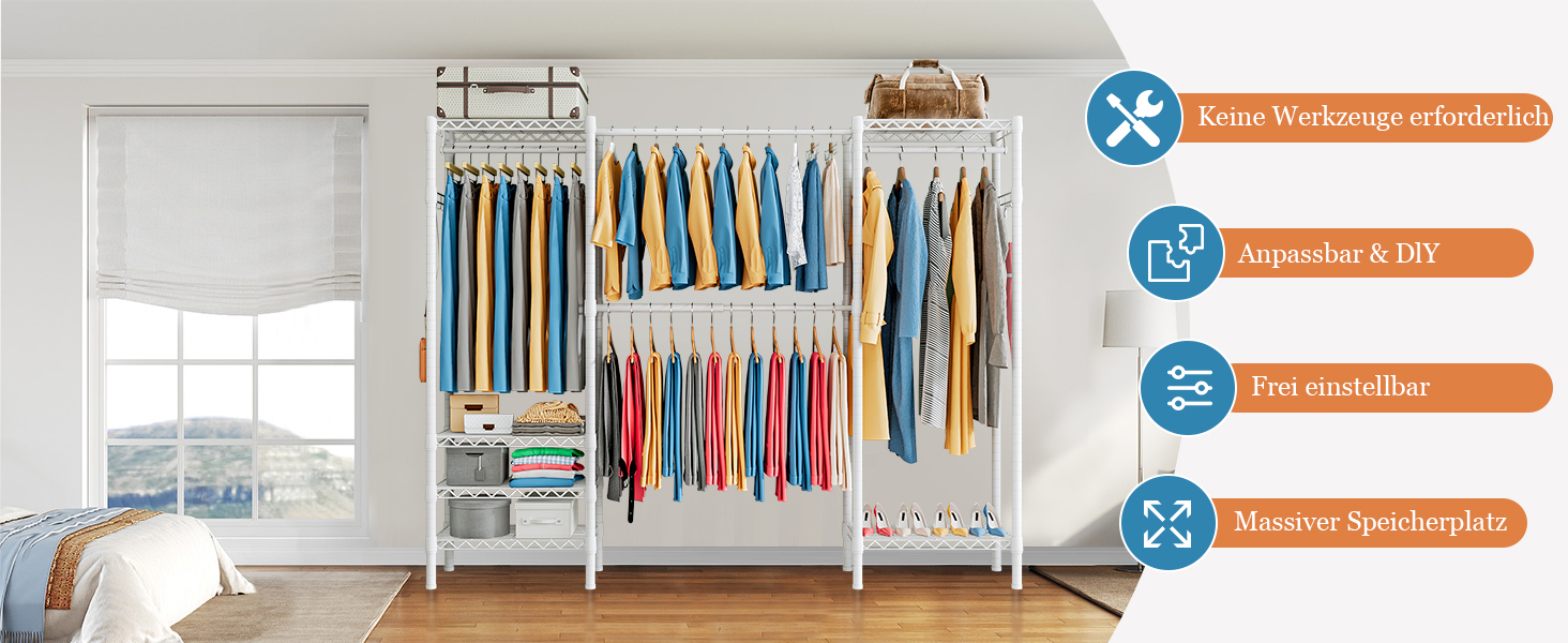 Розширюваний вішак для одягу, металева штанга для одягу, розсувний гардероб з гачками (білий)