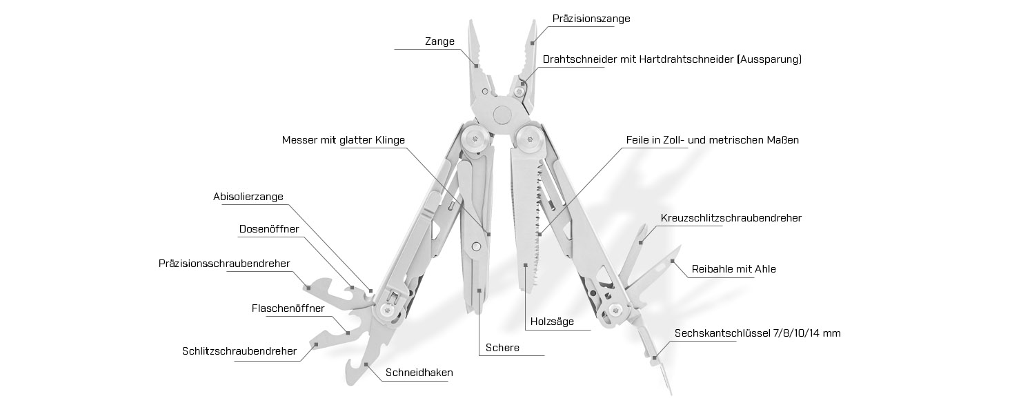 Багатофункціональний інструмент Solid Black 16-в-1 - ніж для виживання, туристичний інструмент з бітами - подарунок для чоловіків