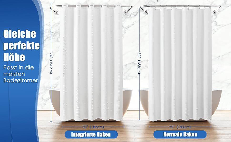 Водонепроникна штора для душу з вафельного текстилю 180x190 см, 260 GSM, біла. Преміум якість, анти-грибок, 10 петель, стиль готелю/SPA, машинне прання